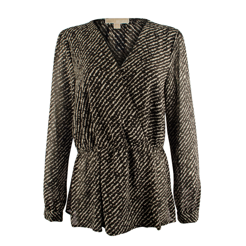 NWT Michael Kors Women's Long Sleeved Striped Peplum Top-CB-S $89.5